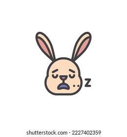 Sleeping rabbit face emoticon filled outline icon, line vector sign, linear colorful pictogram isolated on white. Symbol, logo illustration. Vector graphics