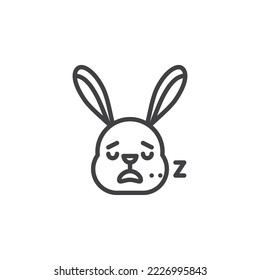 Sleeping rabbit face emoticon line icon. linear style sign for mobile concept and web design. Bunny sleep emoji outline vector icon. Symbol, logo illustration. Vector graphics