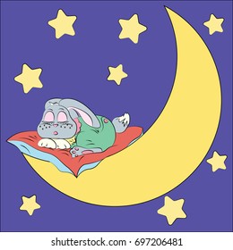 Sleeping rabbit on the moon drawing for children