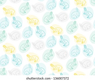 Sleeping rabbits and hares pattern. Happy easter pattern. Cute design for kids. Eggs and bunnies. Vector illustration