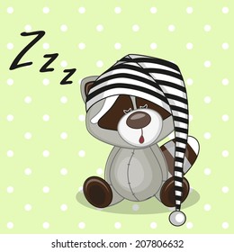 Sleeping Raccoon In A Cap 