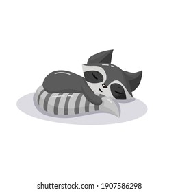 Sleeping raccoon cartoon curled up  Flat vector illustration isolated 