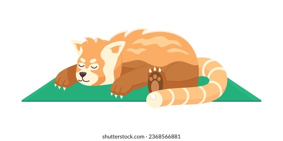 Sleeping red panda semi flat color vector character. Japanese bear. Relaxing on blanket. Editable full body animal on white. Simple cartoon spot illustration for web graphic design