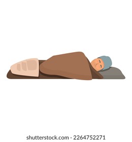 Sleeping refugee icon cartoon vector. Crisis person. Famine food