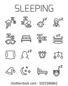 Sleeping related vector icon set. Well-crafted sign in thin line style with editable stroke. Vector symbols isolated on a white background. Simple pictograms.