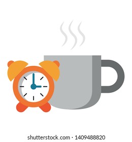 Sleeping and resting alarm clock and tea cup cartoons vector illustration graphic design