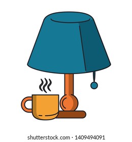 Sleeping and resting light lamo and tea mug cartoons vector illustration graphic design