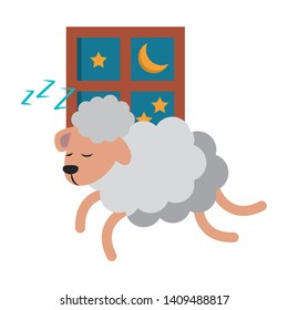 Sleeping and resting sheep jumping window cartoons vector illustration graphic design