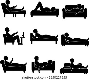 Sleeping and Resting Silhouettes Set 12 Relaxation Vector Icons
