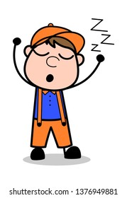 Sleeping - Retro Cartoon Carpenter Worker Vector Illustration﻿