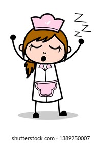 Sleeping - Retro Cartoon Waitress Female Chef Vector Illustration