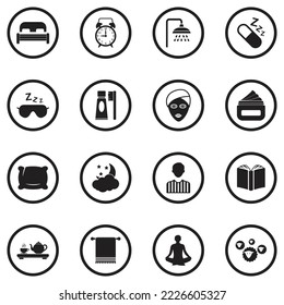 Sleeping Routine Icons. Black Flat Design In Circle. Vector Illustration.