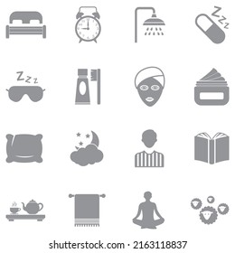 Iconos Rutinarios Durmientes. Diseño plano gris. Ilustración vectorial.