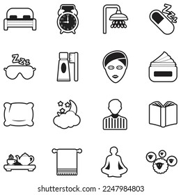 Sleeping Routine Icons. Line With Fill Design. Vector Illustration.