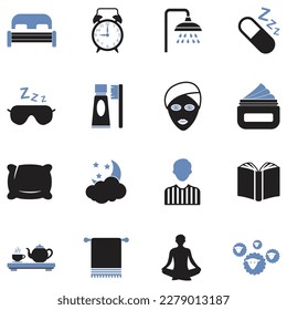 Sleeping Routine Icons. Two Tone Flat Design. Vector Illustration.