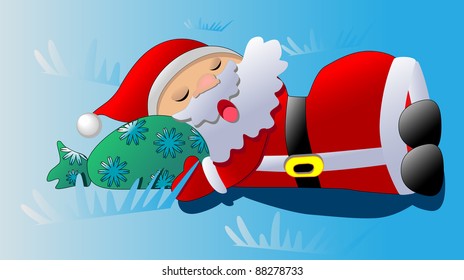 sleeping santa claus with gifts. vector illustration