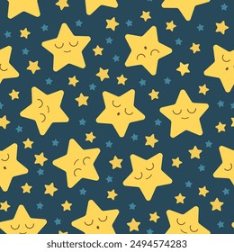 sleeping seamless pattern, cute sleeping stars in outer space