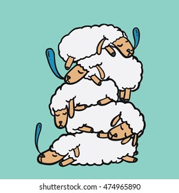 Sleeping Sheep, Funny Sheep Cartoon, isolated vector