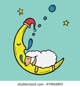 Sleeping Sheep, Funny Sheep Cartoon, isolated vector