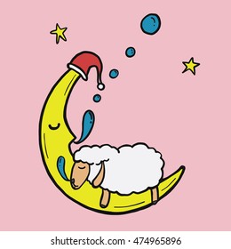 Sleeping Sheep, Funny Sheep Cartoon, isolated vector