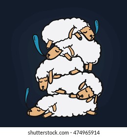 Sleeping Sheep, Funny Sheep Cartoon, isolated vector