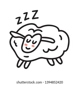 Sleeping sheep. Hand drawn vector icon illustration design. Best for nursery, childish textile, apparel.