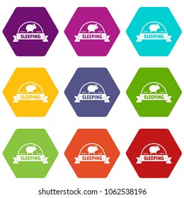 Sleeping sheep icons 9 set coloful isolated on white for web