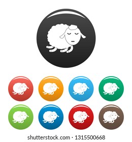 Sleeping sheep icons set 9 color vector isolated on white for any design