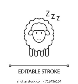 Sleeping sheep linear icon. Thin line illustration. Counting sheep to sleep. Contour symbol. Vector isolated outline drawing. Editable stroke