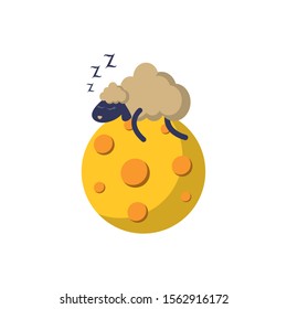 sleeping sheep moon flat icon image vector illustration