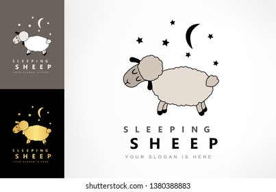 sleeping sheep, moon and star logo vector