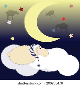 sleeping sheep in the nightcap in the clouds