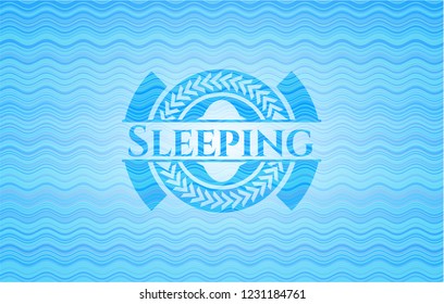 Sleeping sky blue water wave badge background.