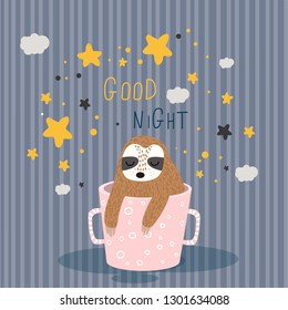sleeping sloth in a cup vector