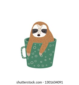 sleeping sloth in a cup vector