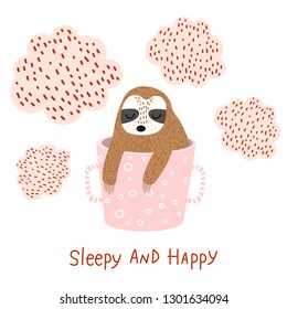 sleeping sloth in a cup vector