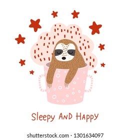 sleeping sloth in a cup vector