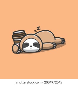 sleeping sloth hugging coffee illustration