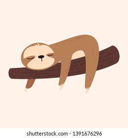 Sleeping Sloth on trees in the jungle with Modern Fun Flat Design Style