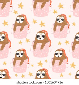sleeping sloths vector pattern