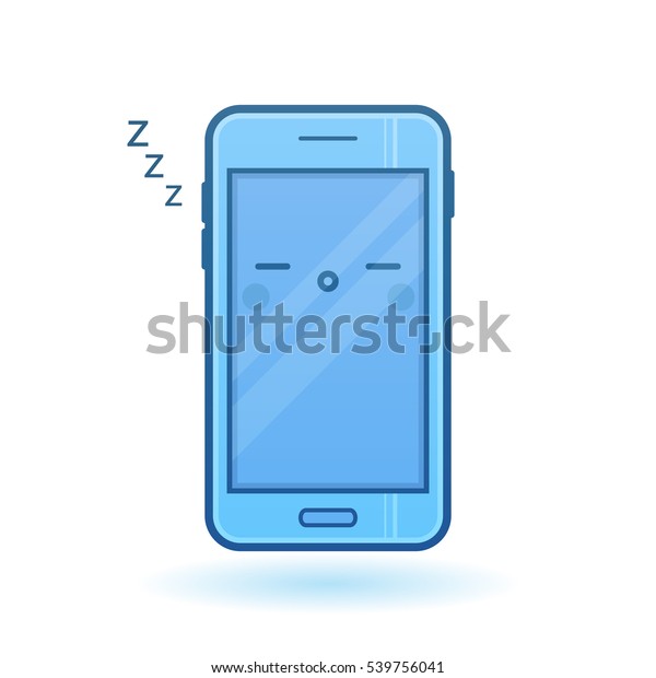 スリーピングスマートフォンのベクター画像アイコン カワイイの快活な携帯 おかしな顔をした青い漫画の電話 オンラインアプリ ウェブ用の最新のデジタルカラフルイラスト のベクター画像素材 ロイヤリティフリー