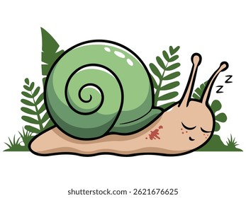 sleeping snail turquoise shell cartoon isolated vector illustration on white background