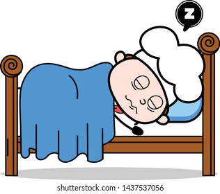 Sleeping and Snoring - Cartoon Waiter Male Chef Vector Illustration