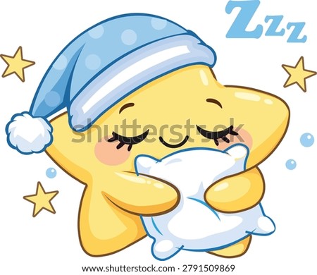 Sleeping Star Cartoon Vector – Bedtime Pillow Hug with Zzz Symbol