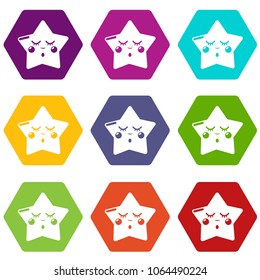 Sleeping star icons 9 set coloful isolated on white for web