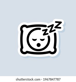 Sleeping sticker, logo, icon. Vector. Pillow. Sleep. An image of a person having a dreamful slumber in bed on a pillow with some sleeping sound. Rest, relaxation, restoration. Vector EPS 10