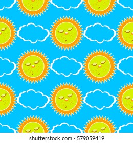 sleeping sun and clouds. seamless pattern. children s illustration. used for printing, the website, Smart Phone, design etc