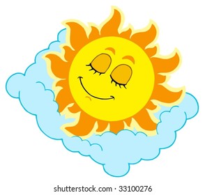 Sleeping Sun on cloudy pillow - vector illustration.