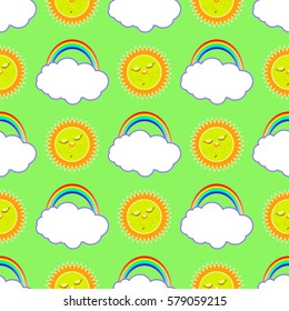 sleeping sun and a rainbow with a cloud. seamless pattern. children s illustration. used for printing, the website, Smart Phone, design etc