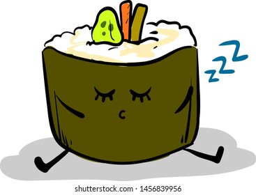 Sleeping sushi roll, illustration, vector on white background